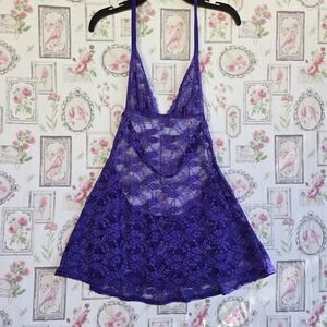 Victoria's Secret Purple Sheer Lace Babydoll Chemise Lingerie Sleepwear Small